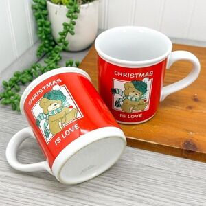 Vintage Christmas Bears Coffee Mug Set of 2, Christmas Is Love Mugs